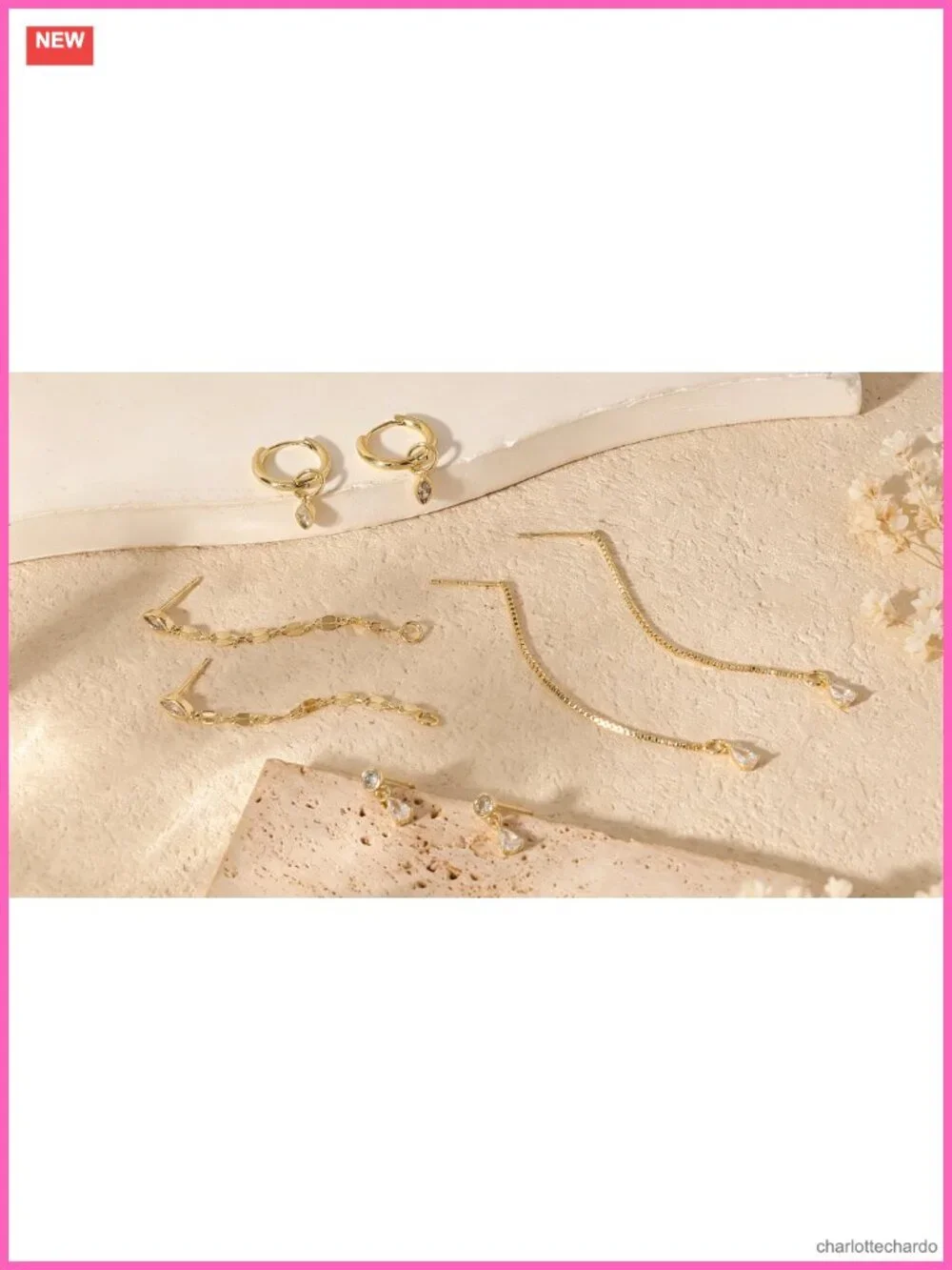 Dainty Gold Plated 14K Chain Drop Earrings Set